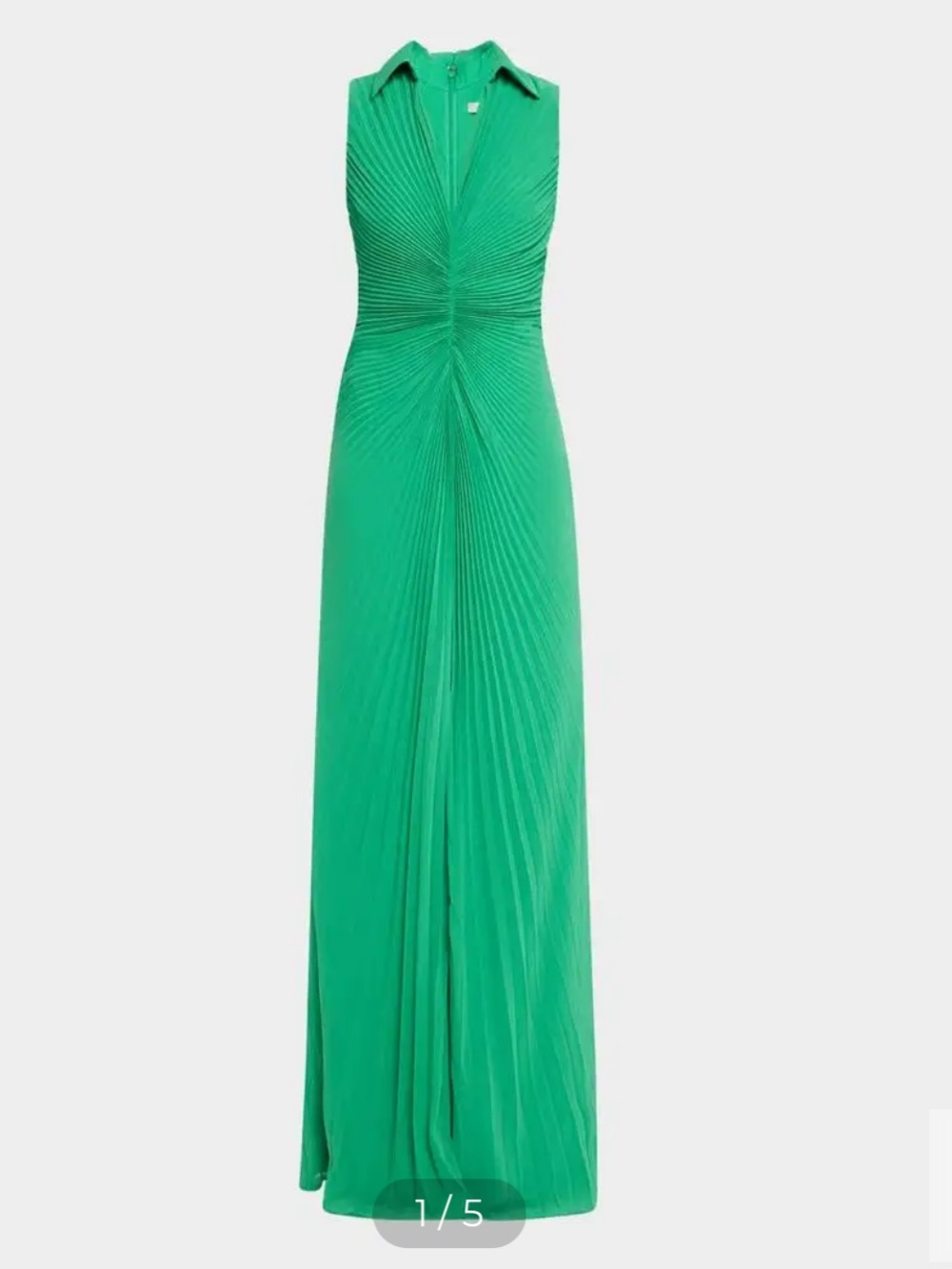 Badgley Mischka Emerald Green Sleeveless Pleated Shirt-Collar Gown